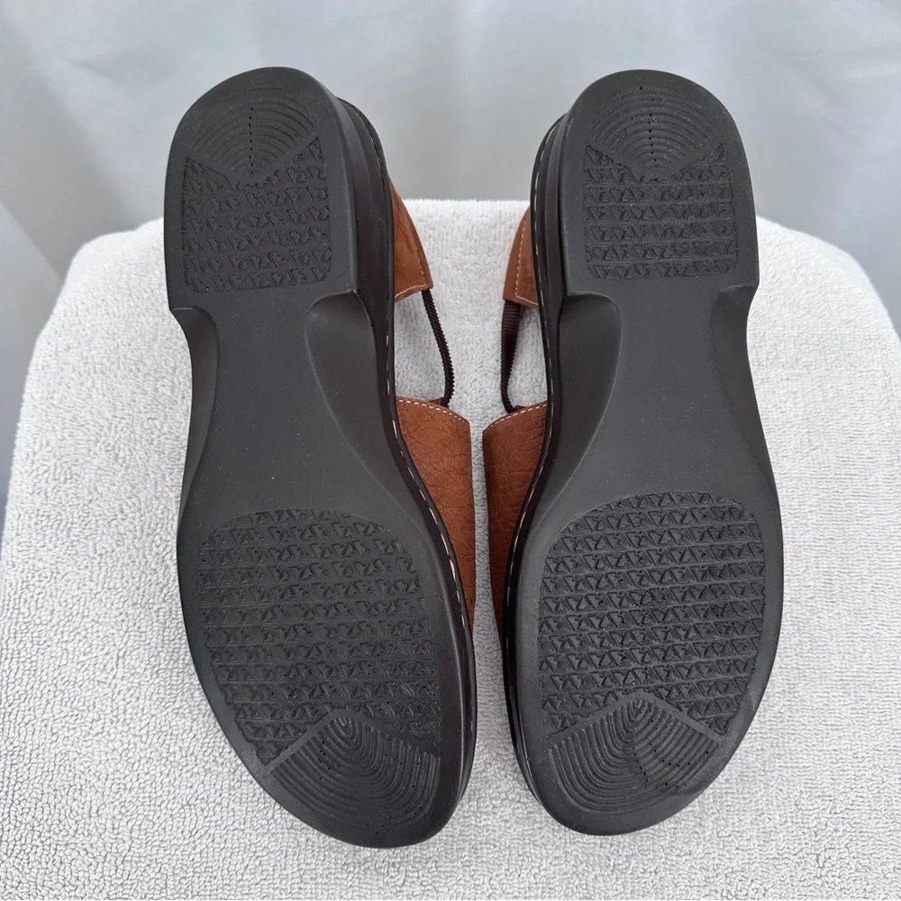 Connie Shelly Leather Shoe Sandal 10B Womens Brown Open Toe Slip On